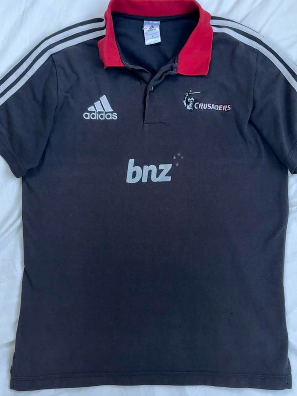 vintage adidas Black Polo Shirt with Red Collar and White Logos